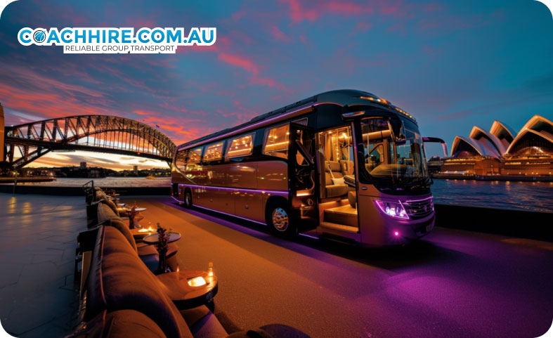 Luxurious coach bus ready for hire in Australia, ideal for group tours and events.